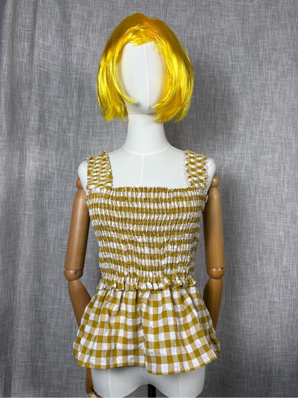 Yellow Gingham Smocked Peplum Tank